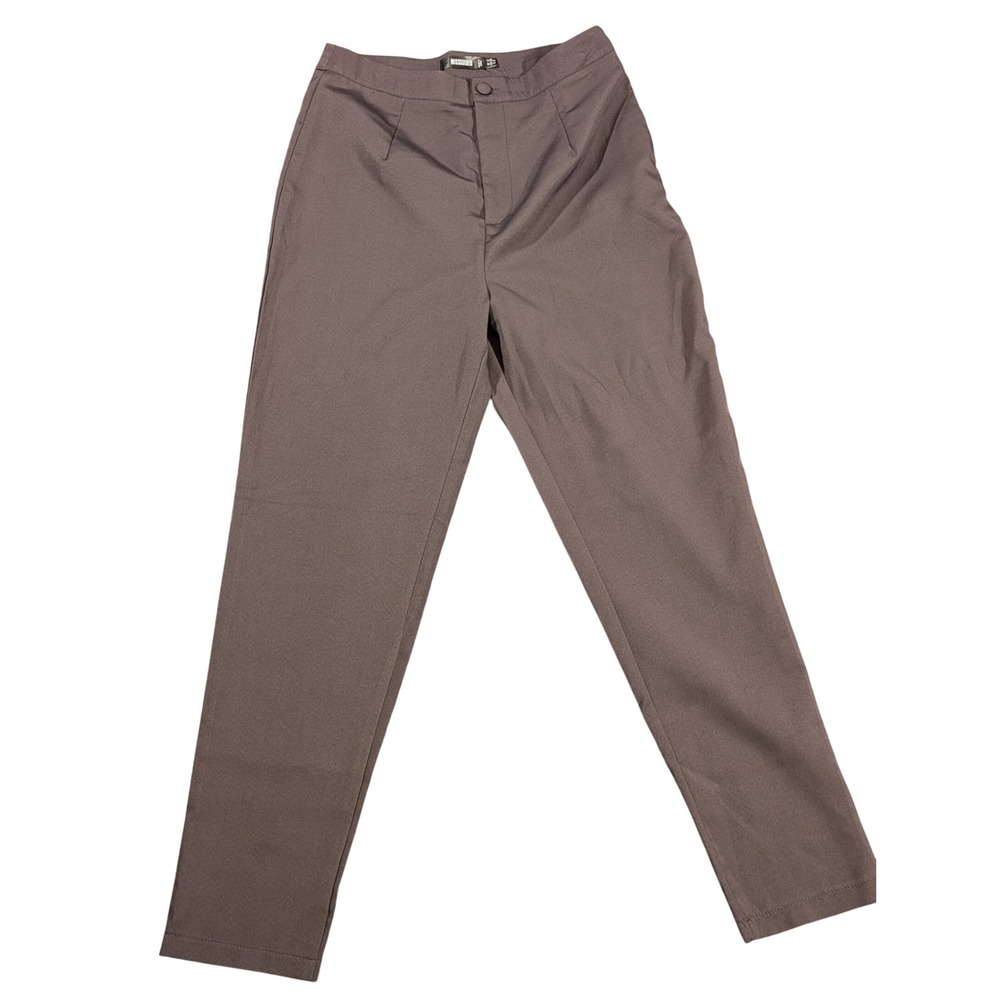 Missguided Women's High Rise Tapered Dark Gray Brown Trousers Pants Size 8